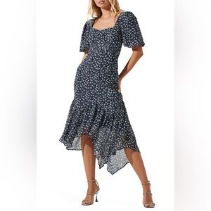 Astr Navy Floral High Low Dress